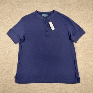 Polo Ralph Lauren Henley Slub Shirt Men Large Navy Blue Short Sleeve Cotton NWT